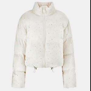Guess ‘Antonia’ cream colored Rhinestone Embellished Puffer Coat NWT Medium